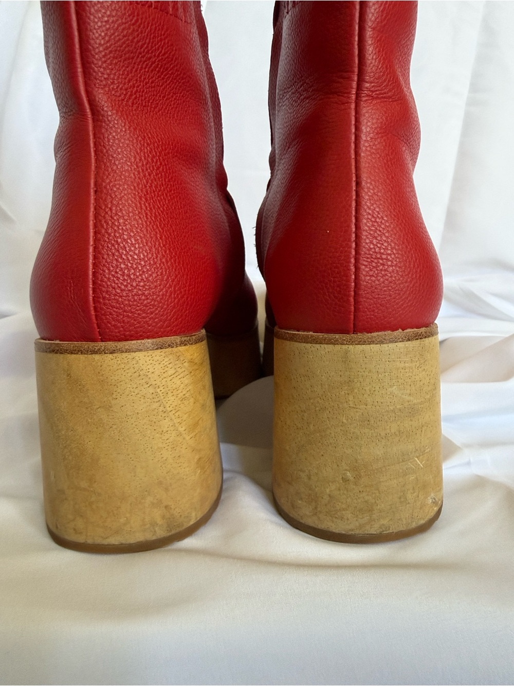 Charlotte Stone Red Leather Wood Platform Mid-Calf “Isla” Boots • 7 - Picture 5 of 5